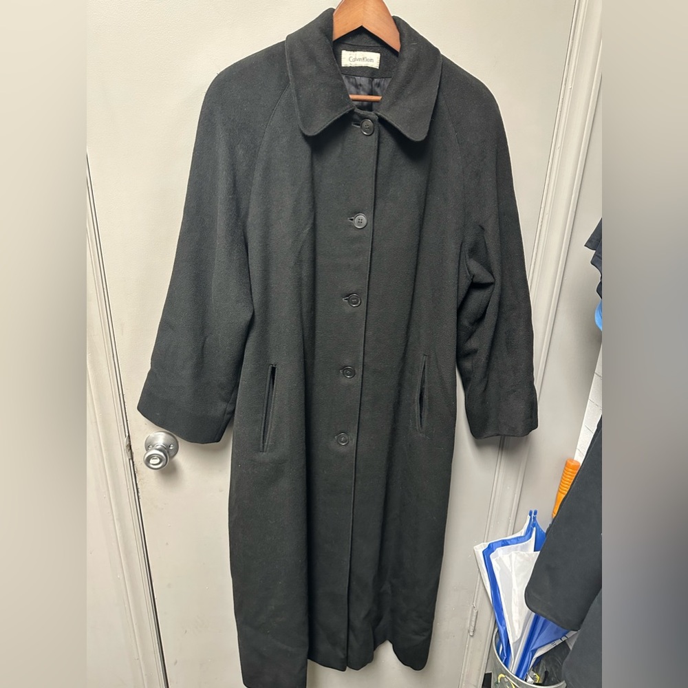 Calvin Kline black long wool coat